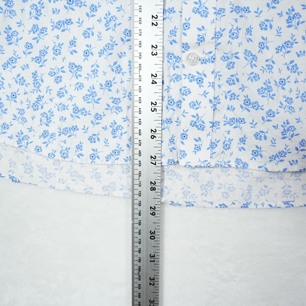Ash & Erie Mens XL Slim Short Sleeve Floral Button Down Shirt Blue White Cotton - Picture 6 of 8
